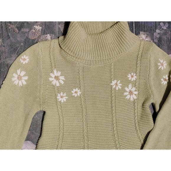 Cupcakes & Cashmere Sweater Dress Long Sleeve Turtle Neck Green Girls Size 5/6 - Picture 3 of 7